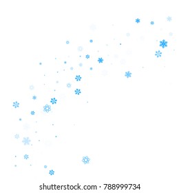 Falling christmas snow on white. Vector New Year snowflake abstract background. Blue gllitter confetti. Snowflakes decoration effect. Winter holiday print. Snowfall texture for poster, banner, card.