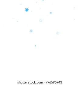Falling christmas snow on white. Vector New Year snowflake abstract background. Blue gllitter confetti. Snowflakes decoration effect. Winter holiday print. Snowfall texture for poster, banner, card.