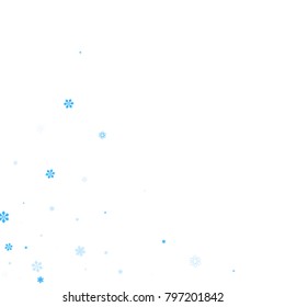 Falling christmas snow on white. Vector New Year snowflake abstract background. Blue gllitter confetti. Snowflakes decoration effect. Winter holiday print. Snowfall texture for poster, banner, card.