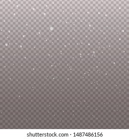 Falling Christmas snow. Realistic falling snowflakes isolated on transparent background. Vector heavy snowfall in different shapes and forms.