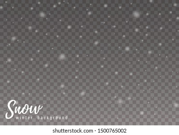 Falling Christmas snow. Realistic falling snowflakes isolated on transparent background. Vector heavy snowfall in different shapes and forms.