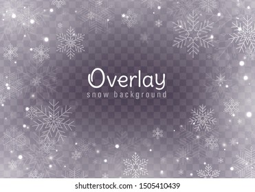 Cae la nieve de Navidad.Las nevadas que caen de manera realista se aíslan sobre un fondo transparente. Nieve vectorial pesada en diferentes formas y formas. Colocar el texto