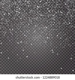 Falling Christmas snow. Snowflakes isolated on transparent background. Texture winter snowflakes. 