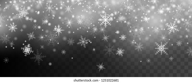 Falling Christmas snow. Snowflakes isolated on transparent background.