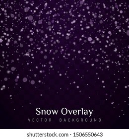Falling Christmas snow. Snowflakes isolated on transparent background. Vector heavy snowfall, snowflakes in different shapes and forms.