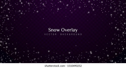 Falling Christmas snow. Snowflakes isolated on transparent background. Vector heavy snowfall, snowflakes in different shapes and forms.