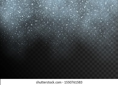 Falling Christmas snow. Snowflakes isolated on transparent background.