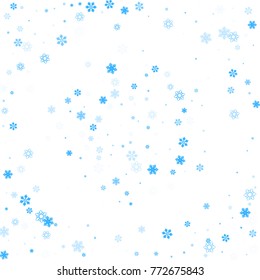 Falling christmas snow. Vector New Year snowflake abstract background. Blue glitter confetti. Snowflakes decoration effect. Winter holiday print. Snowfall texture for poster, banner, card.
