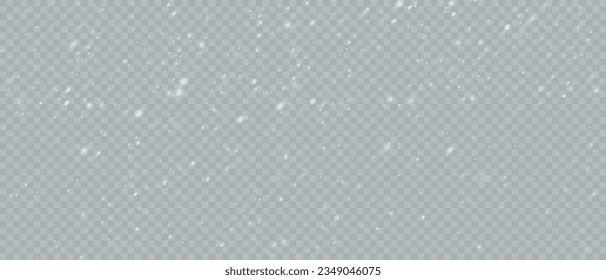 Falling Christmas snowflakes in transparent beauty, delicate and small, isolated on a clear background. Snowflake elements, snowy backdrop. Vector illustration of intense snowfall, snowflakes in diver