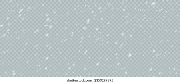 Falling Christmas snowflakes in transparent beauty, delicate and small, isolated on a clear background. Snowflake elements, snowy backdrop. Vector illustration of intense snowfall, snowflakes in diver