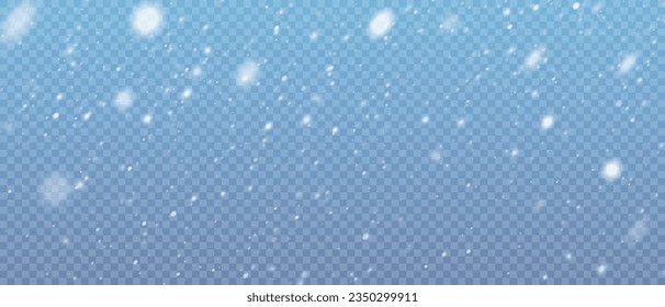 Falling Christmas snowflakes in transparent beauty, delicate and small, isolated on a clear background. Snowflake elements, snowy backdrop. Vector illustration of intense snowfall, snowflakes in diver