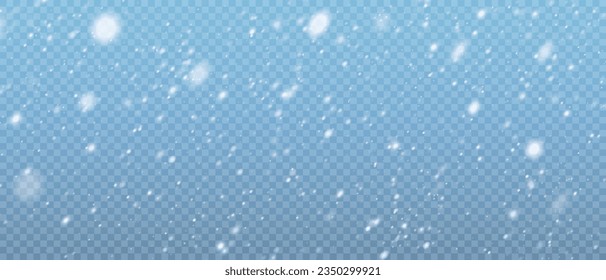 Falling Christmas snowflakes in transparent beauty, delicate and small, isolated on a clear background. Snowflake elements, snowy backdrop. Vector illustration of intense snowfall, snowflakes in diver