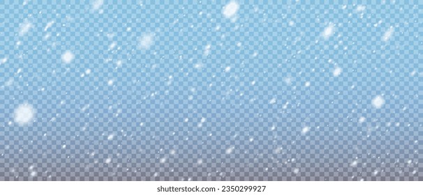 Falling Christmas snowflakes in transparent beauty, delicate and small, isolated on a clear background. Snowflake elements, snowy backdrop. Vector illustration of intense snowfall, snowflakes in diver