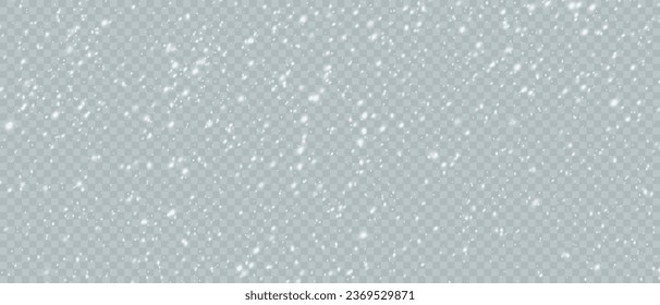 Falling Christmas snowflakes in transparent beauty, delicate and small, isolated on a clear background. Snowflake elements, snowy backdrop. Vector illustration of intense snowfall, snowflakes.