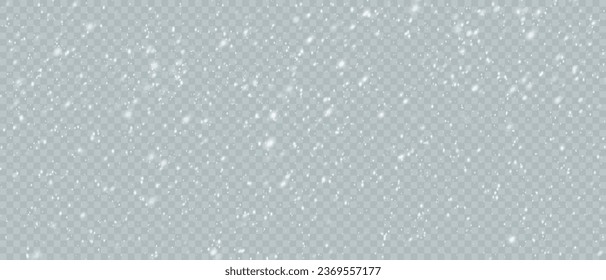 Falling Christmas snowflakes in transparent beauty, delicate and small, isolated on a clear background. Snowflake elements, snowy backdrop. Vector illustration of intense snowfall, snowflakes.