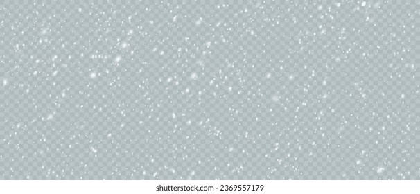 Falling Christmas snowflakes in transparent beauty, delicate and small, isolated on a clear background. Snowflake elements, snowy backdrop. Vector illustration of intense snowfall, snowflakes.