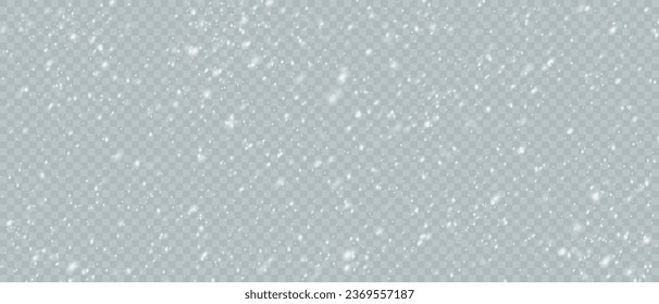 Falling Christmas snowflakes in transparent beauty, delicate and small, isolated on a clear background. Snowflake elements, snowy backdrop. Vector illustration of intense snowfall, snowflakes.