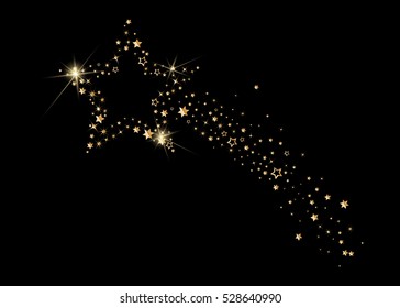 Falling Christmas star, fancy design, golden stars. New Year Eve