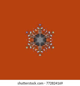 Falling Christmas stylized snowflakes. Beautiful vector orange, gray and brown snowflakes isolated on a colorful background. Snowflakes, snowfall. Illustration.