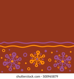 Falling Christmas stylized snowflakes with copy space (place for your text). Beautiful vector snowflakes isolated on brown background. Snowflakes, snowfall. Horizontal illustration.