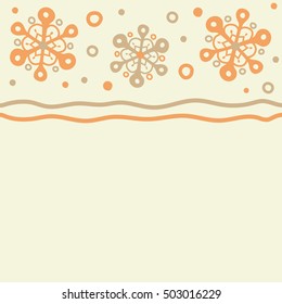 Falling Christmas stylized snowflakes with copy space (place for your text). Beautiful vector snowflakes isolated on beige background. Snowflakes, snowfall. Horizontal illustration.