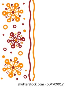 Falling Christmas stylized snowflakes with copy space (place for your text). Beautiful vector orange snowflakes isolated on a white background. Snowflakes, snowfall. Vertical illustration.
