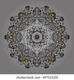 Falling Christmas stylized snowflakes with copy space (place for your text). Snowflakes, snowfall. Illustration. Beautiful vector snowflakes isolated on a colorful background.