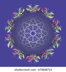 Falling Christmas stylized snowflakes. Snowflakes, snowfall. Illustration. Beautiful vector snowflakes isolated on colorful background.