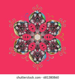 Falling Christmas stylized snowflakes. Snowflakes, snowfall. Illustration. Beautiful vector snowflakes isolated on a colorful background.