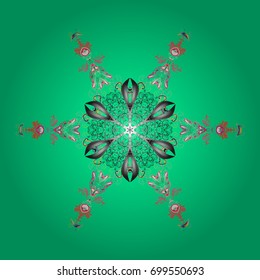 Falling Christmas stylized snowflakes. Snowflakes, snowfall. Illustration. Beautiful vector snowflakes isolated on a colorful background.
