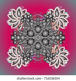 Falling Christmas stylized snowflakes. Snowflakes, snowfall. Illustration. Beautiful vector snowflakes isolated on a colorful background.