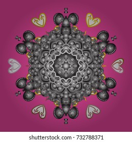 Falling Christmas stylized snowflakes. Snowflakes, snowfall. Illustration. Beautiful vector pink, gray and white snowflakes isolated on a colorful background.