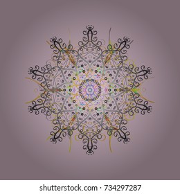 Falling Christmas stylized snowflakes. Snowflakes, snowfall. Illustration. Beautiful vector neutral, gray and beige snowflakes isolated on a colorful background.