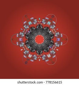 Falling Christmas stylized snowflakes. Snowflakes, snowfall. Illustration. Beautiful vector orange, gray and white snowflakes isolated on a colorful background.
