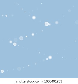 Falling christmas white snow on blue. Vector New Year snowflake abstract background. Gitter confetti. Snowflakes decoration effect. Winter holiday print. Snowfall texture for poster, banner, card.