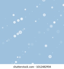 Falling christmas white snow on blue. Vector New Year snowflake abstract background. Gitter confetti. Snowflakes decoration effect. Winter holiday print. Snowfall texture for poster, banner, card.