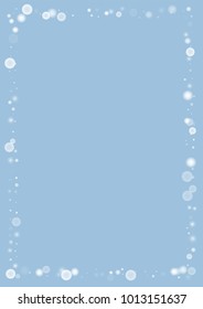 Falling christmas white snow on blue. Vector New Year snowflake abstract background. Gitter confetti. Snowflakes decoration effect. Winter holiday print. Snowfall texture for poster, banner, card.