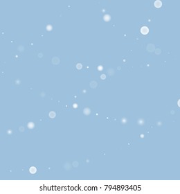 Falling christmas white snow on blue. Vector New Year snowflake abstract background. Gitter confetti. Snowflakes decoration effect. Winter holiday print. Snowfall texture for poster, banner, card.