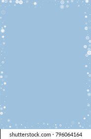 Falling christmas white snow on blue. Vector New Year snowflake abstract background. Gitter confetti. Snowflakes decoration effect. Winter holiday print. Snowfall texture for poster, banner, card.