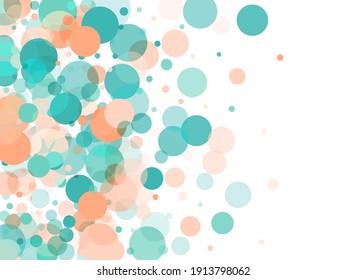 Falling circle shapes illustration. Light turquoise and beige circle elements geometric confetti. Cool orbicular symbols vector card background.