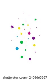Falling Circle and Star Flying Vector White Background. Top Rain Postcard. Carnival Dust Illustration. Happy Dot Christmas Pattern.