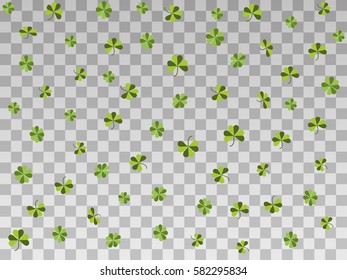 Falling clover on a transparent background. Happy St. Patrick's day. Vector illustration
