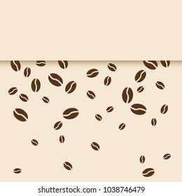 Falling coffee beans. Decorative paper background with beans, space for your text. Vector illustration