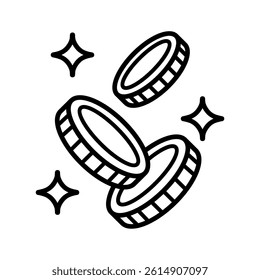 Falling coin icon in thin line style. Vector illustration on white background