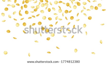 Falling coins background. Casino jackpot or win concept. Cash fall, drop or coins rain on black isolated background. Golden money falling. Gambling game jackpot. Vector illustration