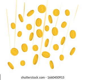 Falling coins of dollars on white background. Business concept. Vector illustration.