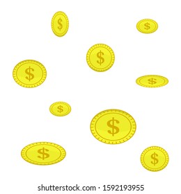 Falling coins. Gold coins in flat style. Vector.