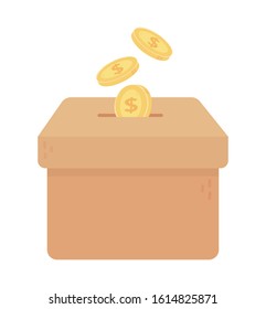 falling coins money in box charity and donation concept vector illustration