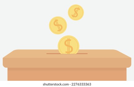 falling coins money in box charity and donation concept vector illustration