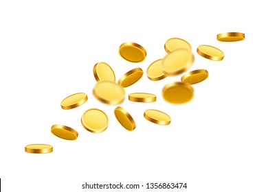 Falling coins, falling money, flying gold coins, golden rain. Jackpot or success concept. Modern background. Vector illustration